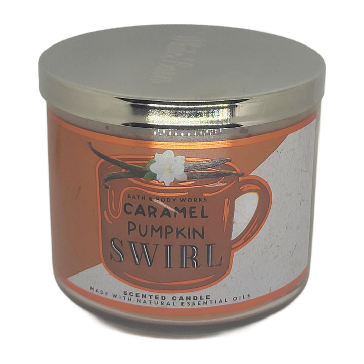 Bath & Body Works, White Barn 3-Wick Candle w/Essential Oils - 14.5 oz - 2021 Autumn! (Caramel Pumpkin Swirl)