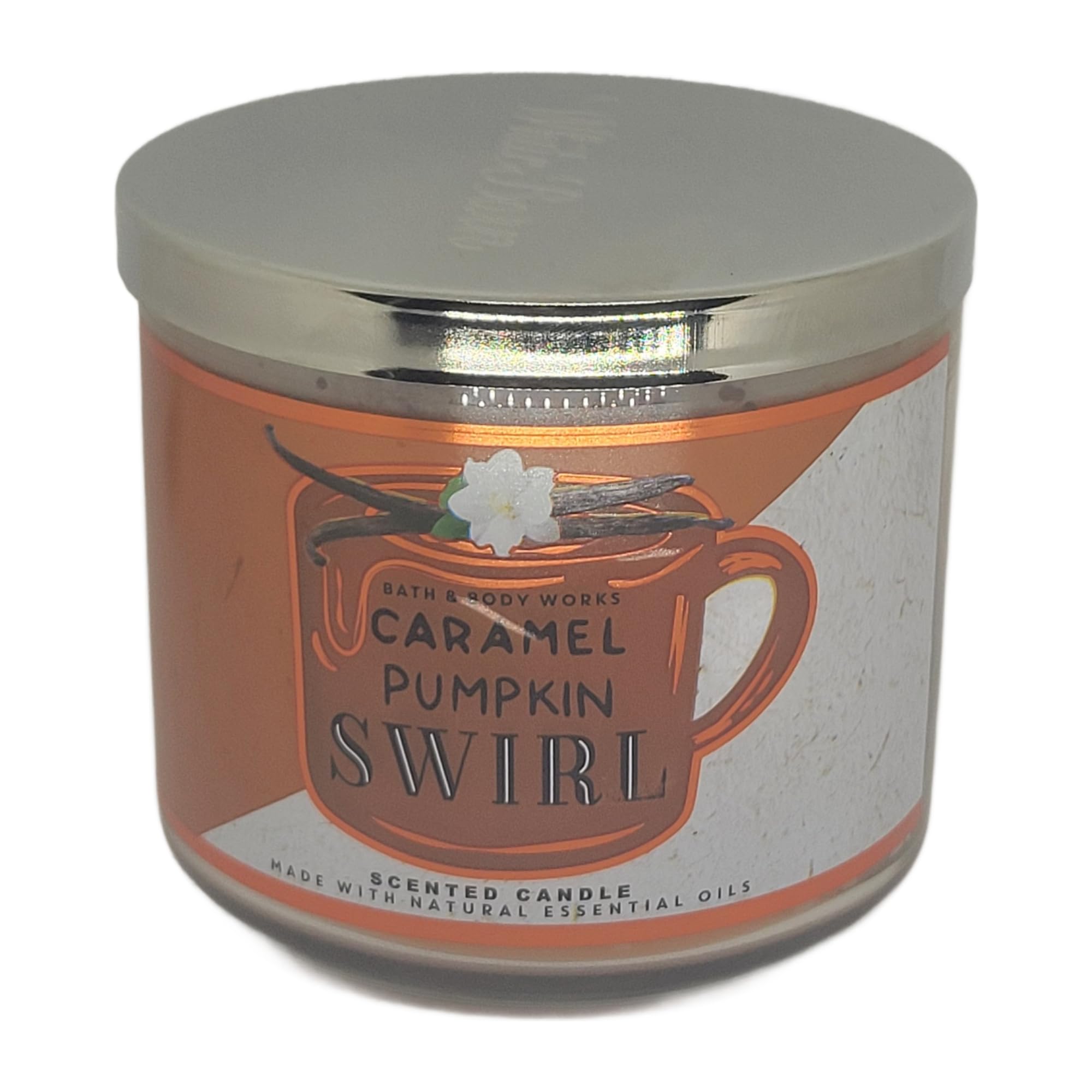 Bath & Body Works, White Barn 3-Wick Candle w/Essential Oils - 14.5 oz - 2021 Autumn! (Caramel Pumpkin Swirl)