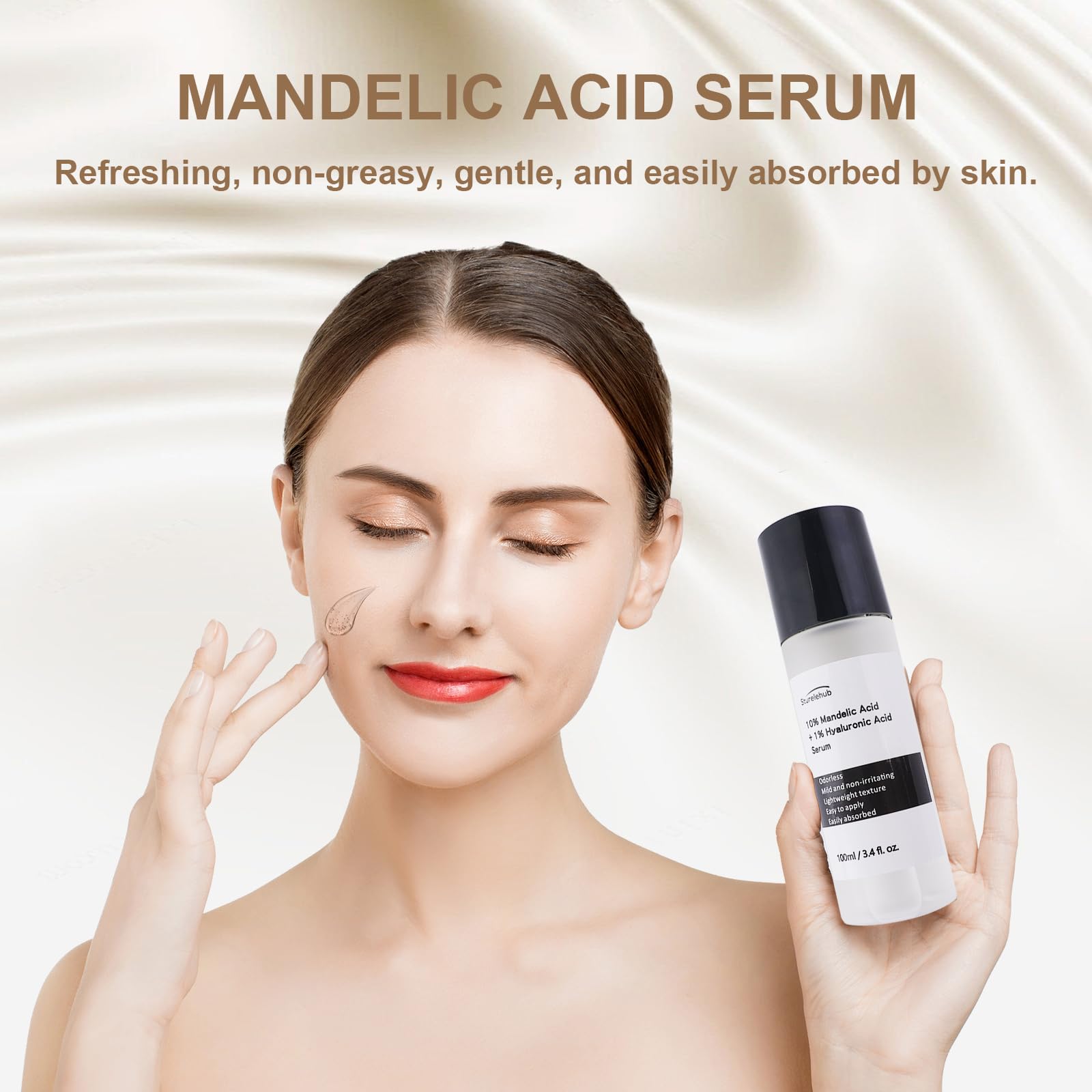 Mandelic Acid 10%+ Hyaluronic Acid 1% Serum, 3.4 fl. oz. / 100ml, Mandelic Acid Serum For Gentle Exfoliation, Mandelic Acid Toner For Face