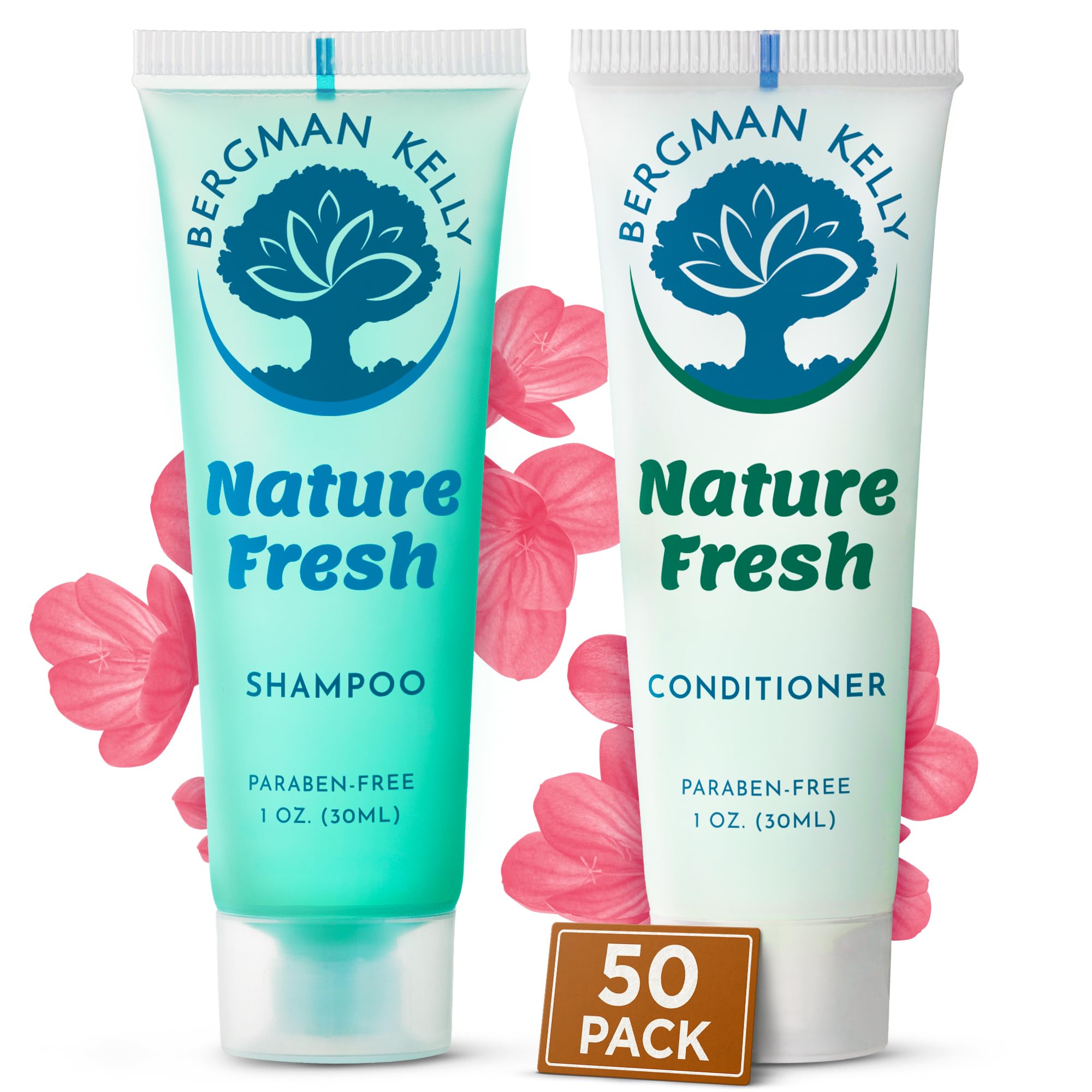 Bergman Kelly - Travel Shampoo and Conditioner Set - 1 fl oz, 100 Pieces, Nature Fresh - Delight Your Guests with Refreshing & Soothing Hotel Toiletries and Guest Hospitality in Bulk