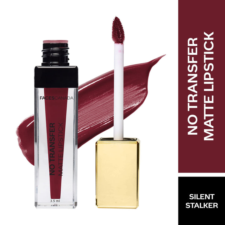 FACESCANADA No Transfer Matte Liquid Lip Color, Mask Proof, Transfer Proof, Lasts All Day, Enriched With Chamomile Oil, Highly Pigmented, One Stroke Color, Maroon Lip Color, Silent Stalker 3.5 Ml