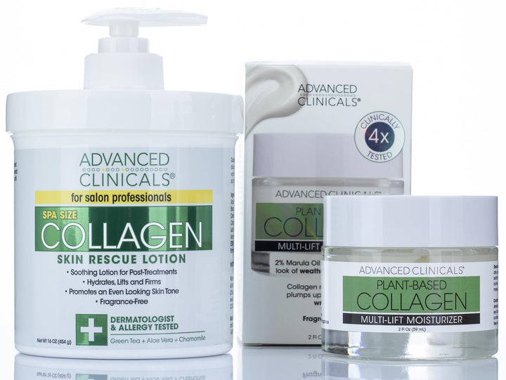 Advanced Clinicals Collagen & Hyaluronic Acid Face Lotion + Collagen Body Cream Multi Lift Moisturizer Set, Anti Aging Collagen Plumps, Firms, & Smooths Fine Lines, Sagging Skin & Wrinkles, 2-PC Set