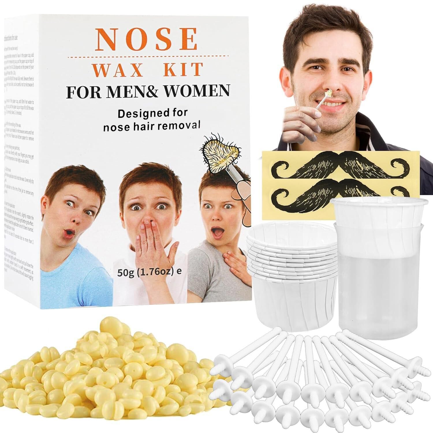 Nose Wax Kit from CoFashion - 50g Wax for Hair Removal, 20 Applicators (Up to 20 Uses), 10 Paper Cups for Nose and Ear Waxing