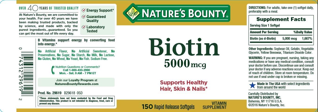 Natures Bounty Biotin 5000mcg 150 Rapid Release Softgels (Value Pack of 3)