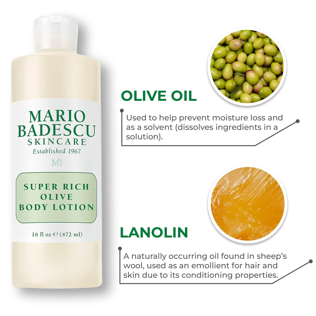Mario Badescu Super Rich Olive Body Lotion for Dry Skin, Non-Greasy and Creamy Moisturizer Infused with Olive Oil, Ideal for All Skin Types, 6 Fl Oz