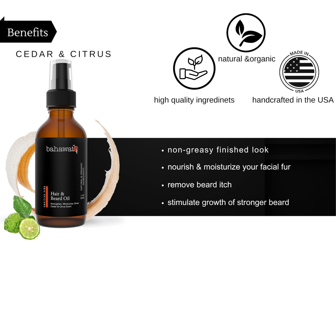 Bahawat Beard Oil Cedar Orange - Beard Oil Conditioner & Softener, Eliminates Beard Itch, Promote a Healthy, Full Beard, Natural Ingredients, 2 ounce.