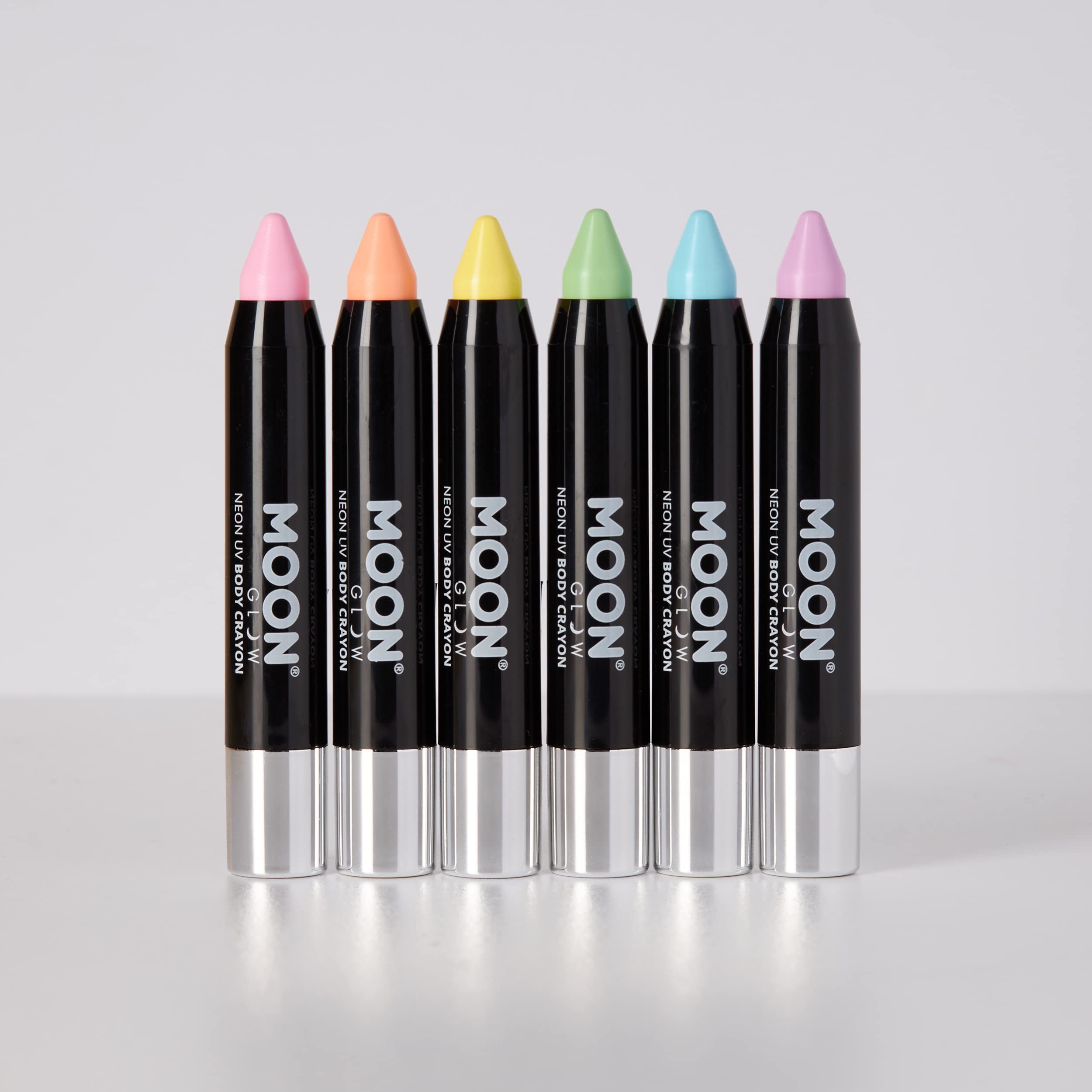 Moon Glow - Neon Uv Face Paint Stick/Body Crayon Makeup For The Face & Body - Pastel Set Of 6 Colours - Glows Brightly Under Uv Lighting