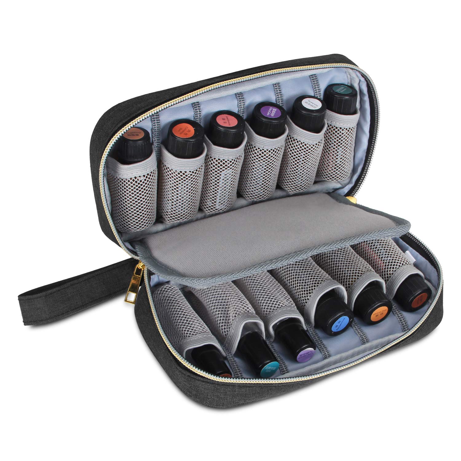 LUXJA Essential Oil Carrying Case - Holds 12 Bottles (5ml-15ml, Including Roller Bottles), Portable Organizer for Essential Oil and Accessories (Bag Only), Black