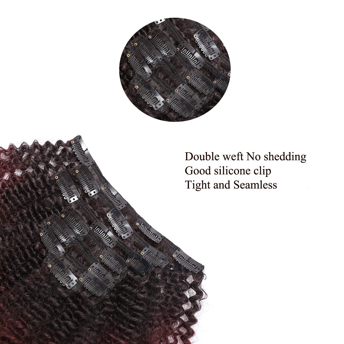 Anrosa Kinkys Curly Clip in Hair Extensions Human Hair 3C 4A Afro Kinky Curly Clip ins Natural Hair Real Remy Thick Human Hair Extensions for Black Women (16 inch, Ombre #1B/99J)