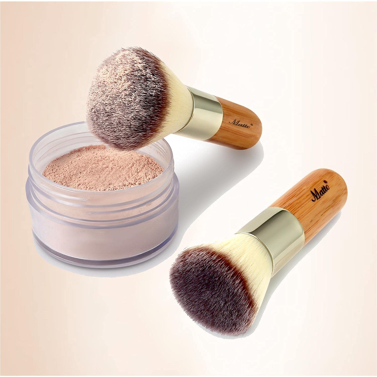 Matto Bamboo Makeup Brush Set Face Kabuki 2 Pieces - Foundation And Powder Makeup Brushes For Mineral Bb Cream