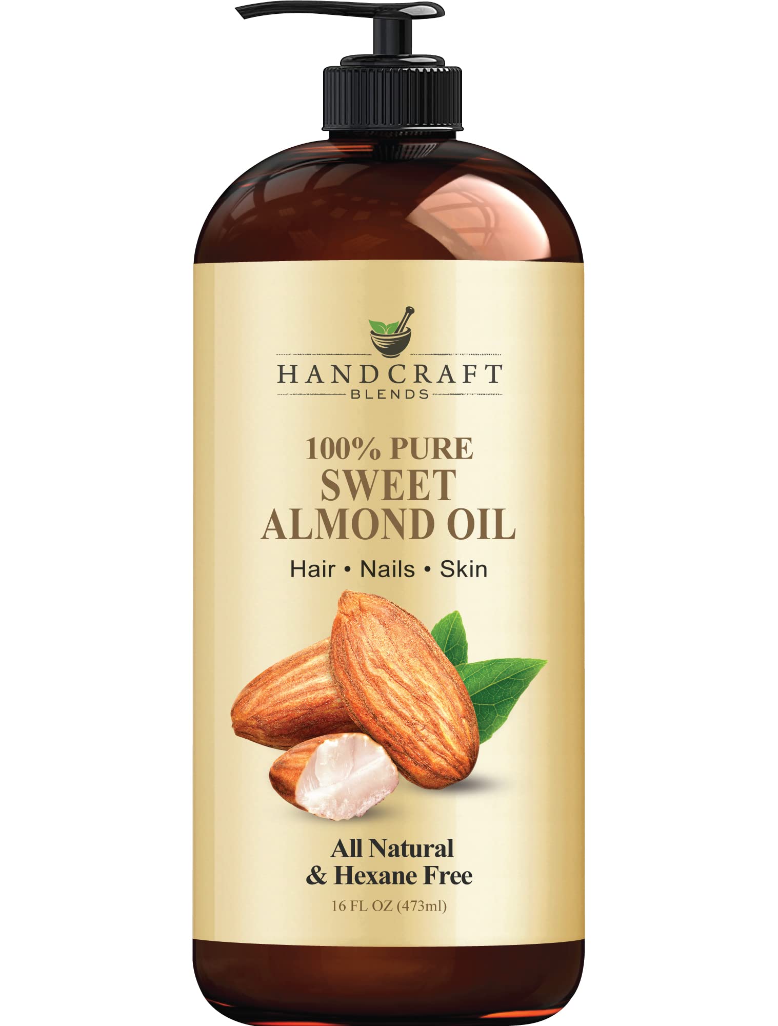 Handcraft Blends Sweet Almond Oil - 16 Fl Oz - 100% Pure and Natural - Premium Grade Carrier Oil for Skin and Hair - Hair and Body - Massage - Hexane-Free