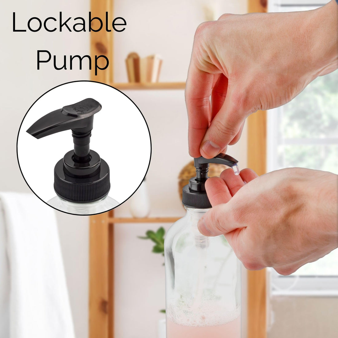 Cornucopia Brands 8 oz Clear Glass Boston Round Pump Bottles (4 Pack)