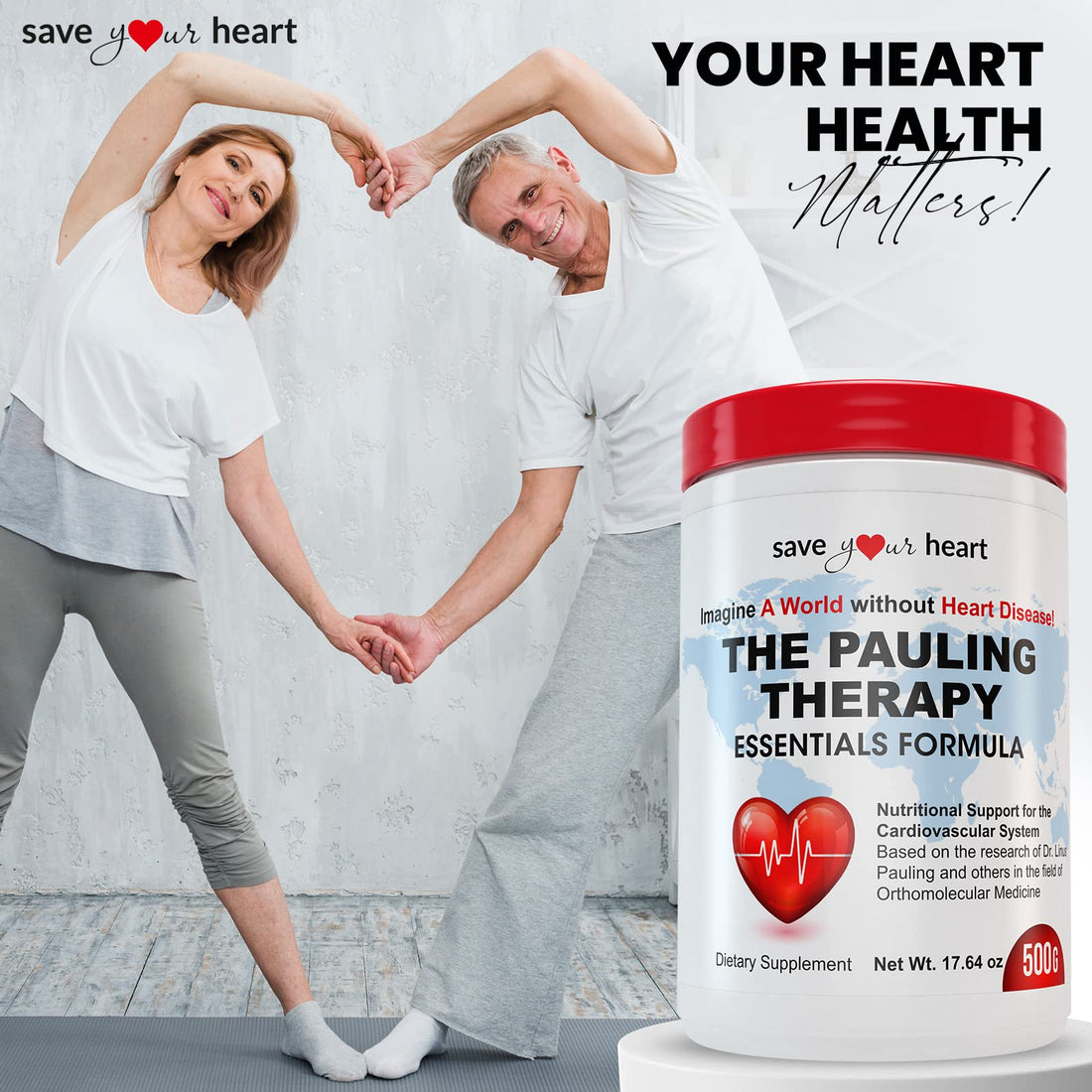 SAVE YOUR HEART Cardio Health Powder Supplement - The Pauling Therapy Essentials Formula (PTEF) Healthy Vitamin C, B-12, L-Lysine, L-Arginine, Magnesium, Zinc + Vitamins, Minerals & Antioxidants
