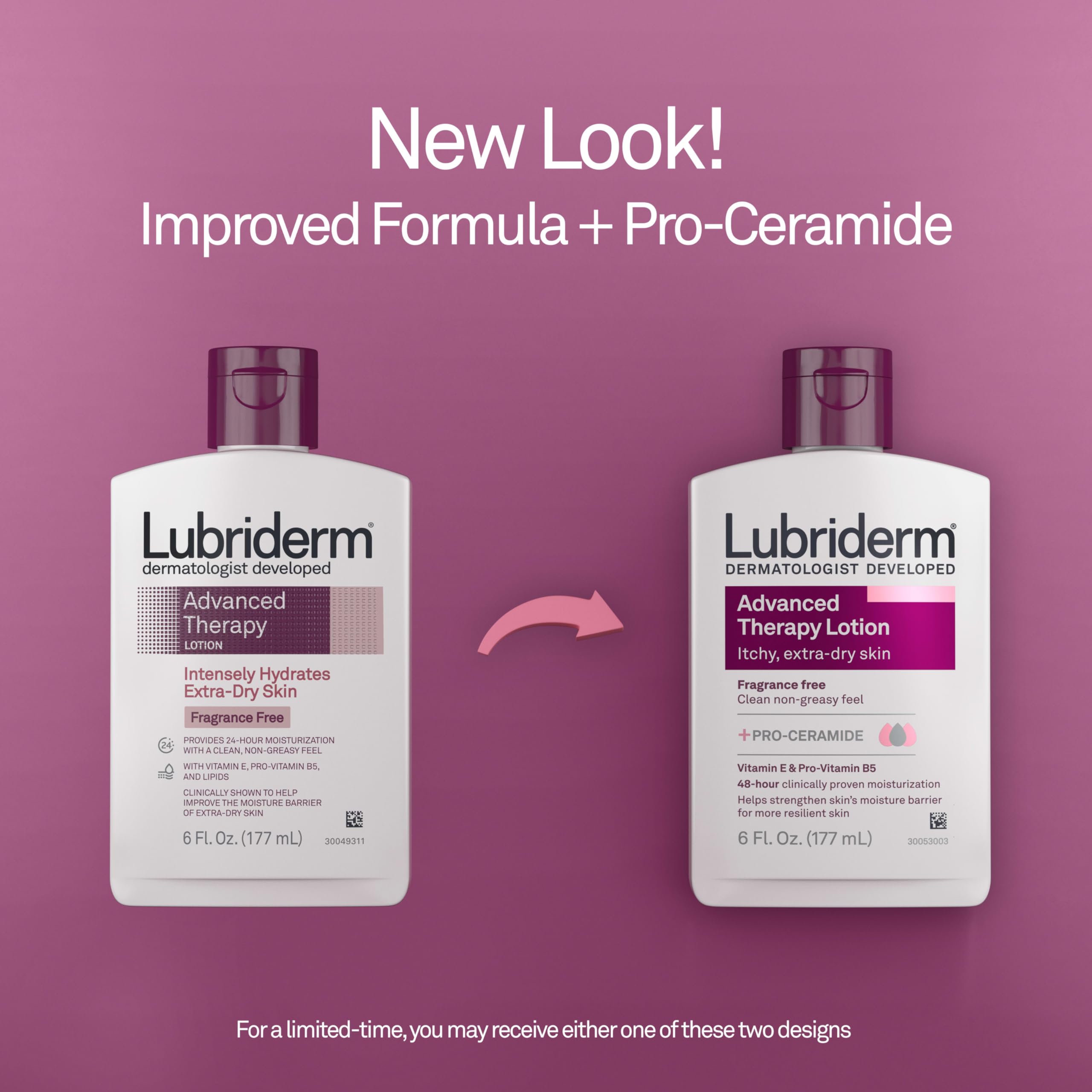 Lubriderm Advanced Therapy Fragrance Free Moisturizing Hand & Body Lotion + Pro-Ceramide with Vitamins E & Pro-Vitamin B5, Intense Hydration for Itchy, Extra Dry Skin, Non-Greasy, 6 fl. oz