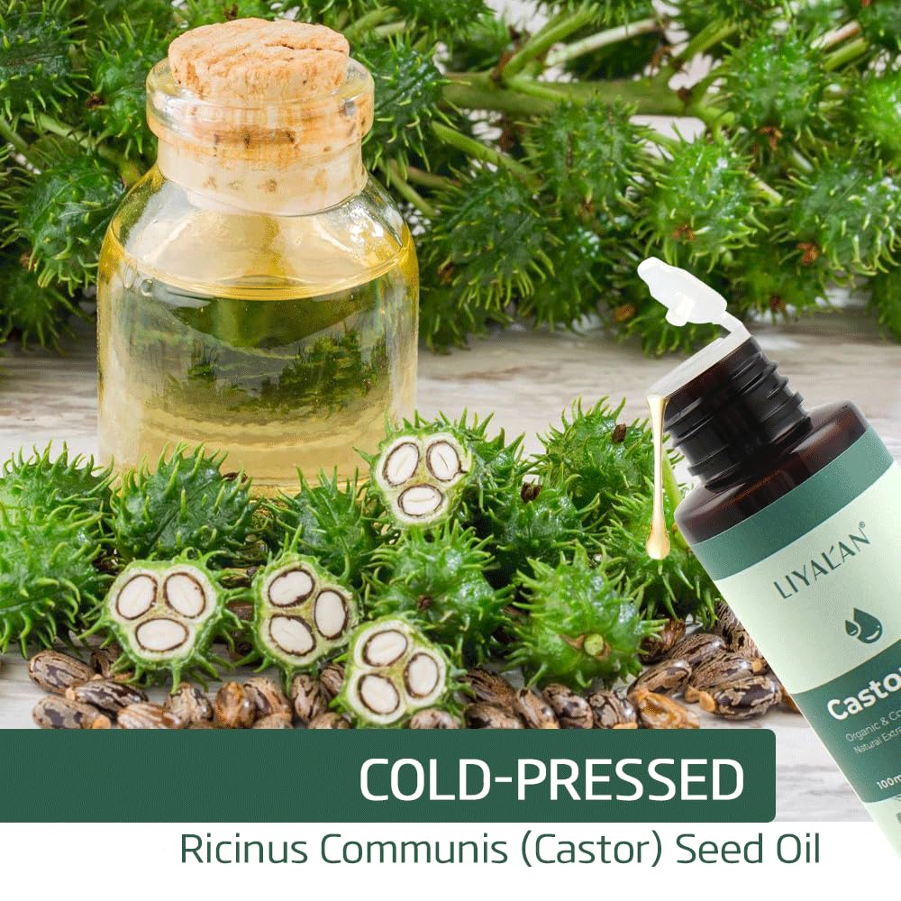 LIYALAN Natural Pure Castor oil Cold Pressed Unrefined for Hair repair,Face,Body Massage Carrier Oil Skin Care, for Damaged Hair,Nourish Hair Scalp Smooth Skin 3.38 fl.oz