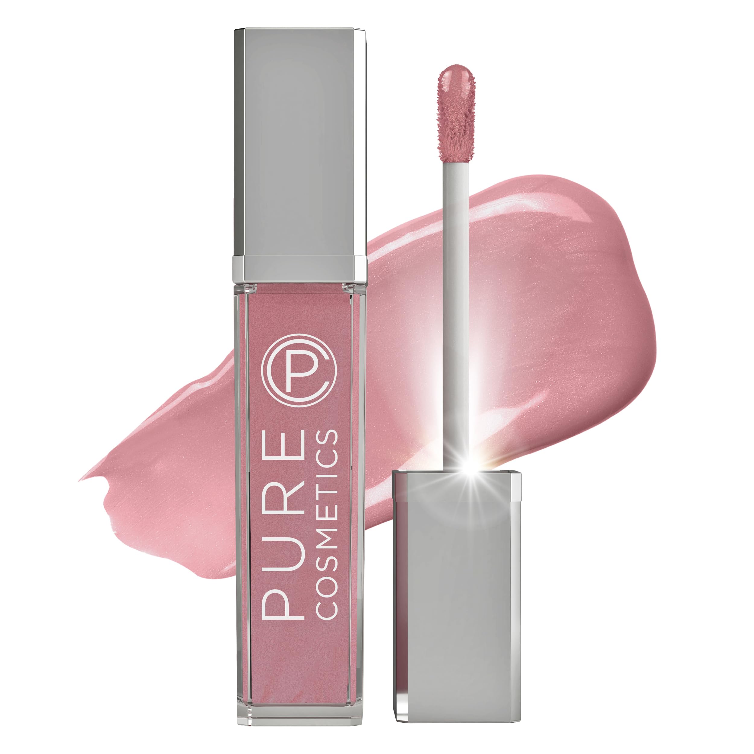 POUTY PINK Pure Illumination Natural Hydrating Lip Gloss - Push Light Up LED & Mirror by Pure