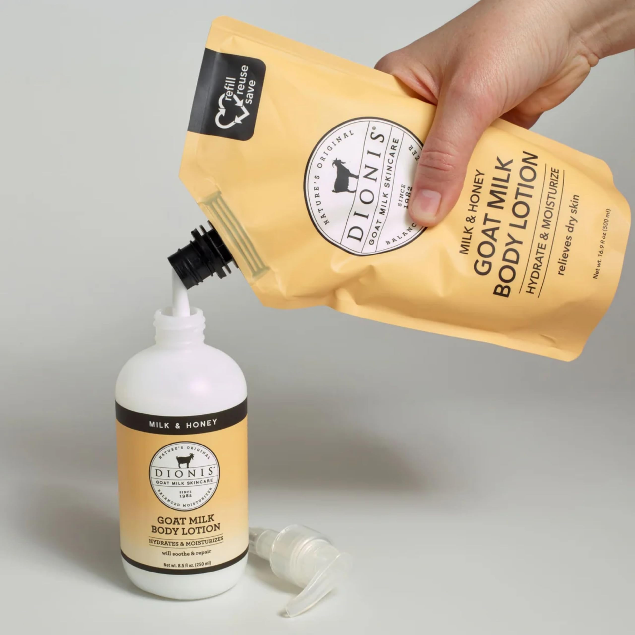 Dionis Goat Milk Skincare Body Lotion 16.9oz Refill Pouch, Cruelty Free Clean Ingredients & Dermatologist Tested Lotion for Dry Skin, Hydrating & Deeply Moisturizing Rich in Vitamins, Milk & Honey