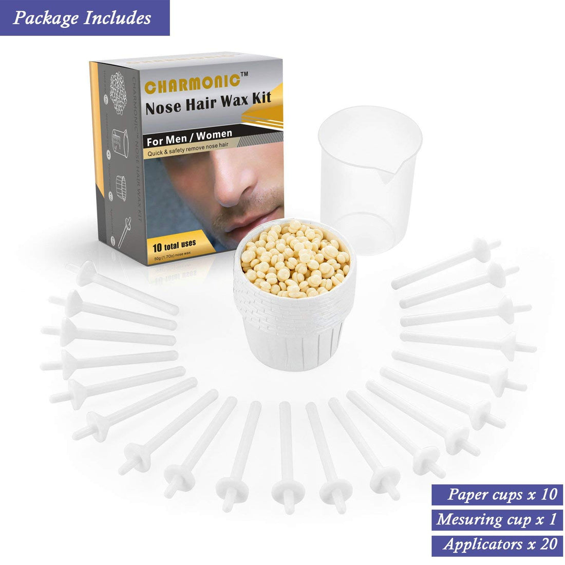 Nose Wax Kit for Men and Women, Nose Hair Removal Wax for Charmonic (50 grams / 10 times usage count)