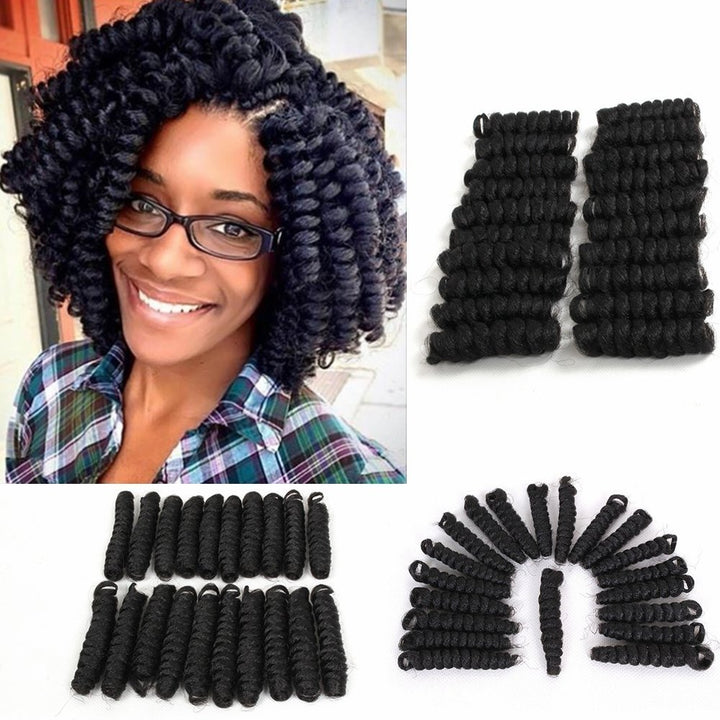 #1B Eunice Hair Short Curly Saniya Curl Crochet Hair Crochet Braids Natural And Soft Bouncy Twist Hair 20 Strands/Pack 3 Packs/Lot For Women (10 Inch Saniya, Black)