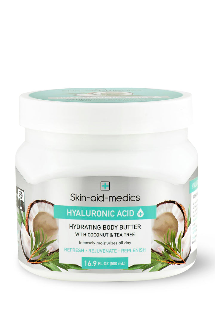 Skin-aid-medics Hyaluronic Acid Hydrating Body Butter, with Coconut and Tea Tree, 16.9 oz