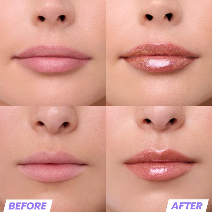 Wonderskin WONDER BLADING Top Gloss - Gold Glitter Lip Gloss, Hydrating and High Shine Finish Lip Makeup (Gold Glitter)