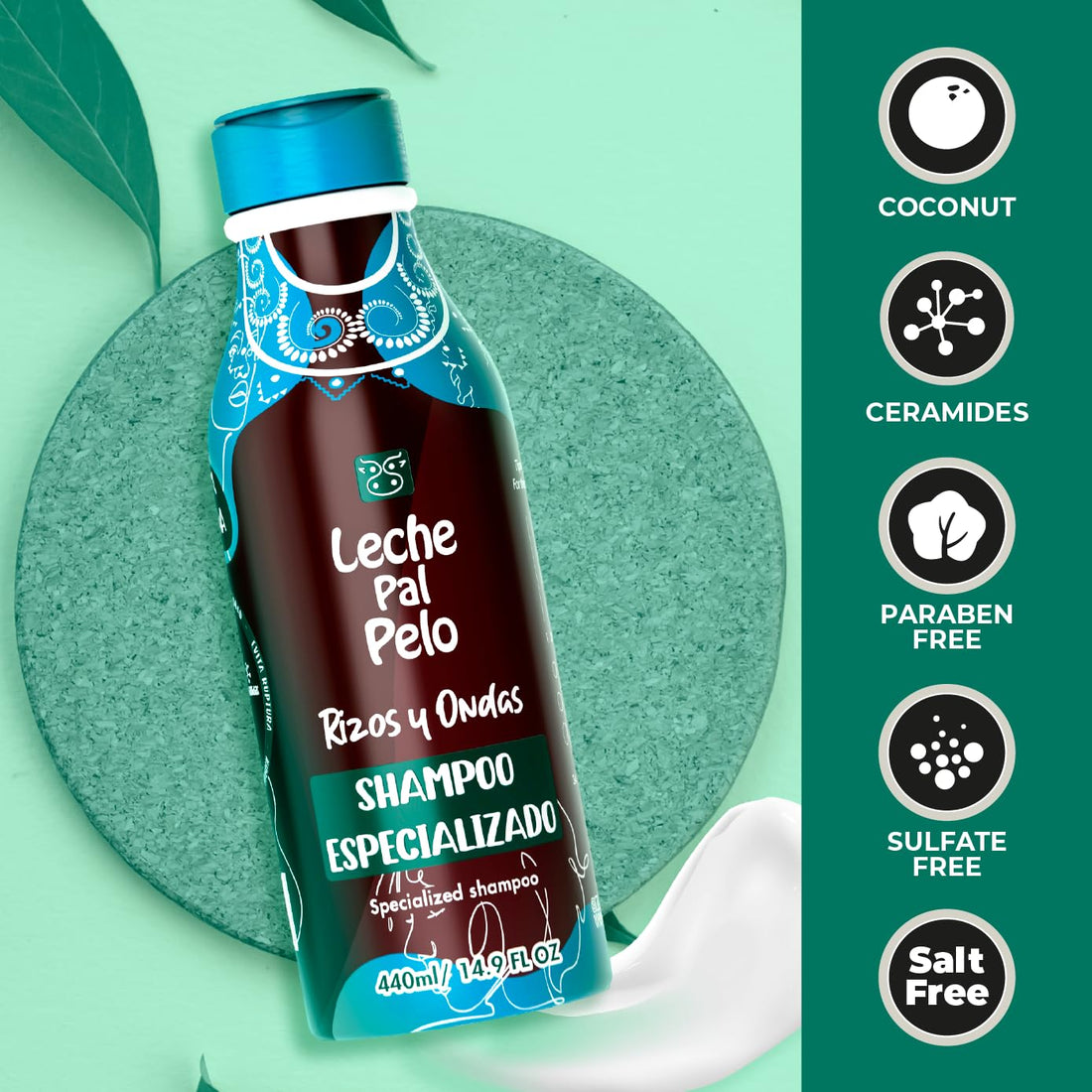 Leche Pal Pelo Champu Espacializado Cabello Extremadamente Maltratado, Dañado, Reseco - Treatment Shampoo Specialized for Extreme damaged and dry hair Coconut Base 15oz(440ml)