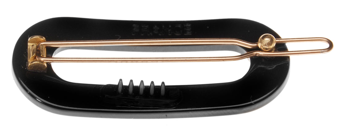 France Luxe Mini Oval on Tige Boule Barrette - Black