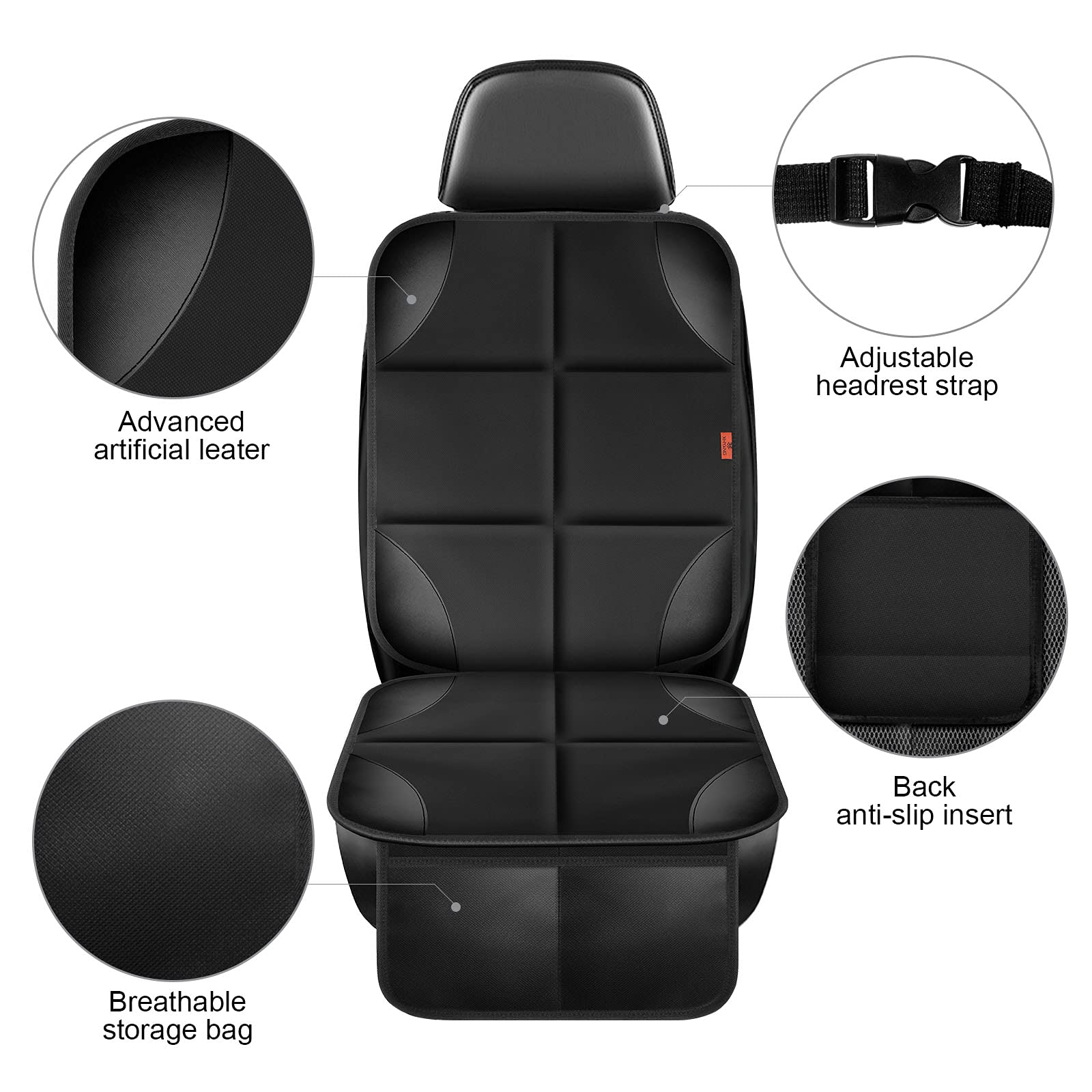 XHYANG Car Seat Protector 2 Pack Car Seat Cushion Mat Thickest Padding,Waterproof 600D Fabric Car Seat Covers for Non-Slip Backing Mesh Pockets for Baby and Pet (Black, 2 Pack)