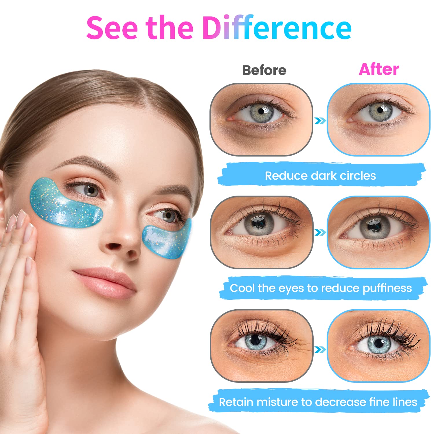 Onespring Under Eye Patches (24 Pairs) - Eye Gel Pads for Wrinkles, Puffy Eyes, Dark Circles, Eye Bags, Natural Collagen Eye Gels Pads, Under Eye Mask Patches for Refreshing, Revitalizing