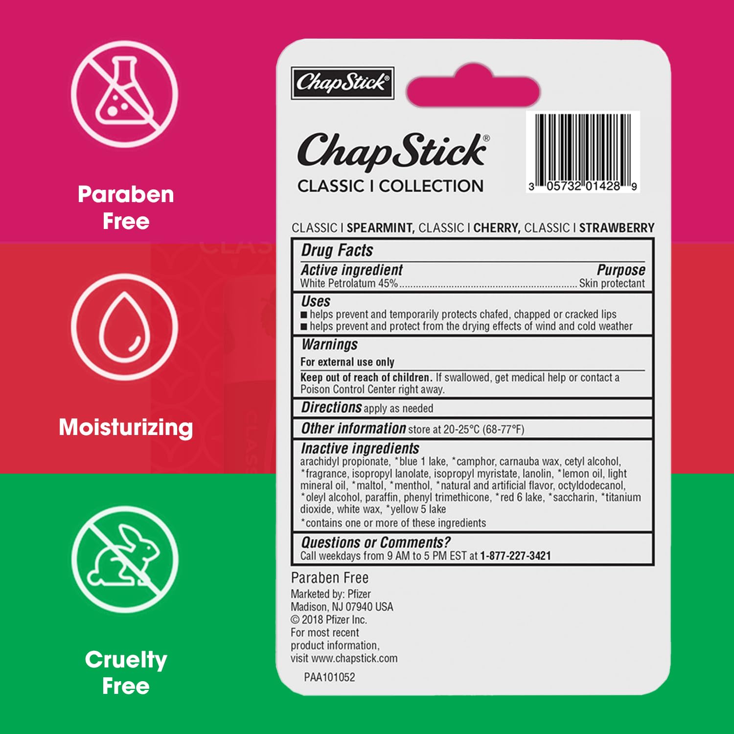 ChapStick Lip Care Set, Classic Collection 3-Pack – Spearmint, Cherry, and Strawberry Lip Balm, 0.15 Ea
