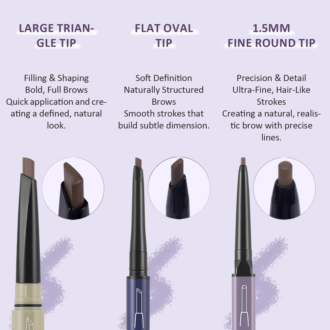 UCANBE 3 PCS Eyebrow Pencils for Women, Brow Pencil Included 3 Types of Tips - Shapes, Defines, Fills, Dual-Sided, Long-Lasting Brow Makeup, Brown