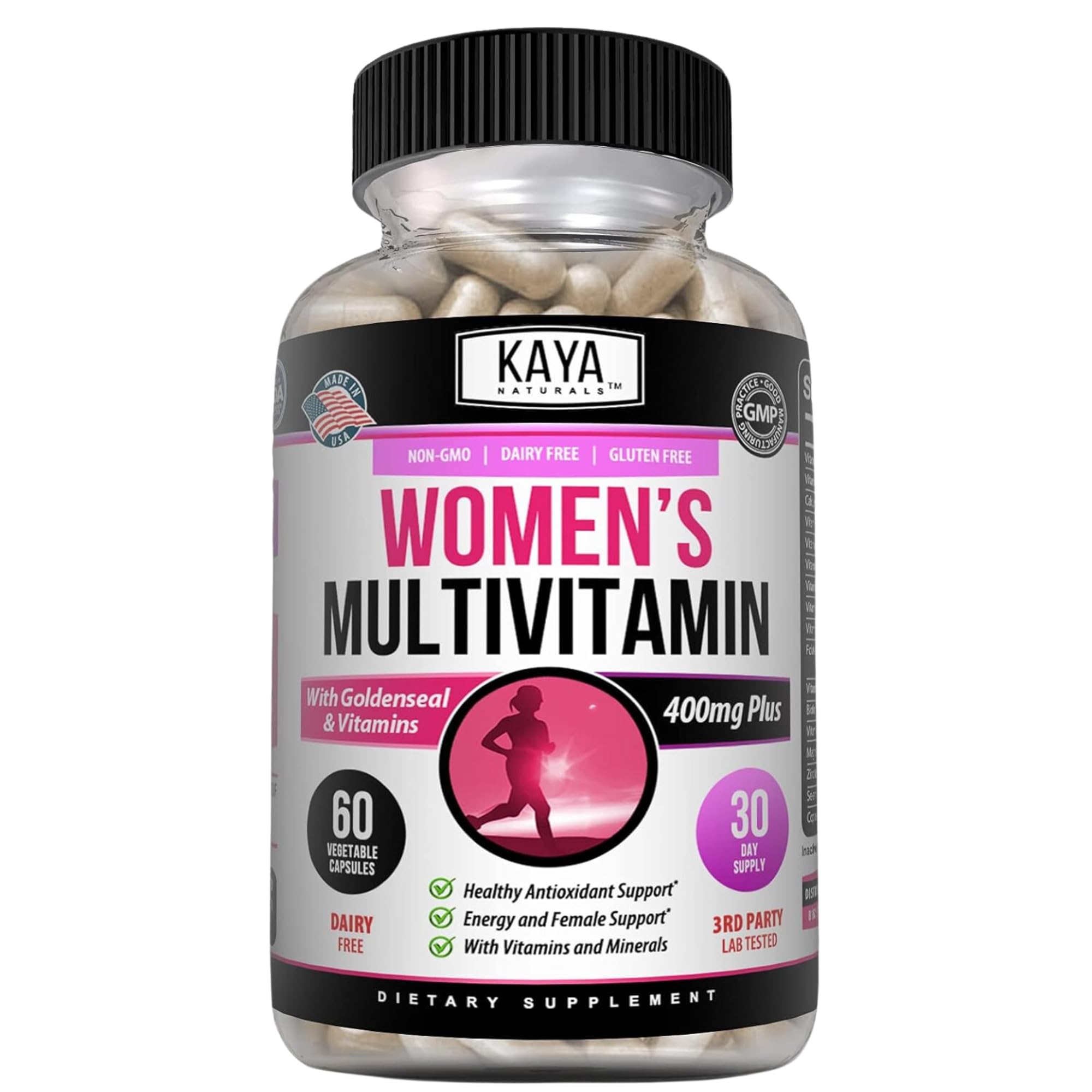 Kaya Naturals Women's Multivitamin, Overall Healthy Antioxidant, and Immune Support, Vitamins A, D, C, E, Biotin, Folic Acid, & Multi-Mineral, Energy & Metabolism Vitamin Supplement 60 Count