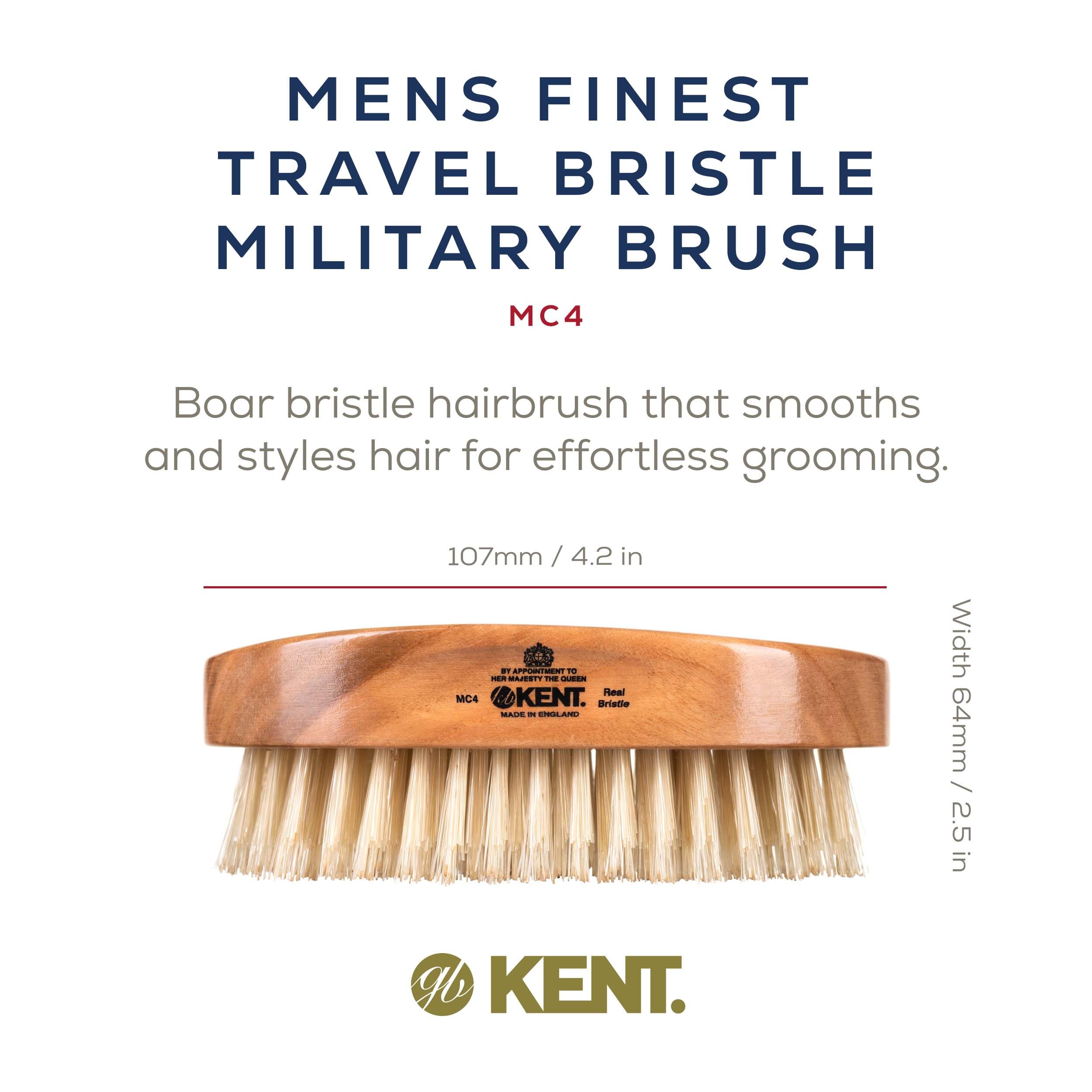 Kent Mc4 Oval Cherrywood Travel Size White Pure Bristle Luxury Military Brush