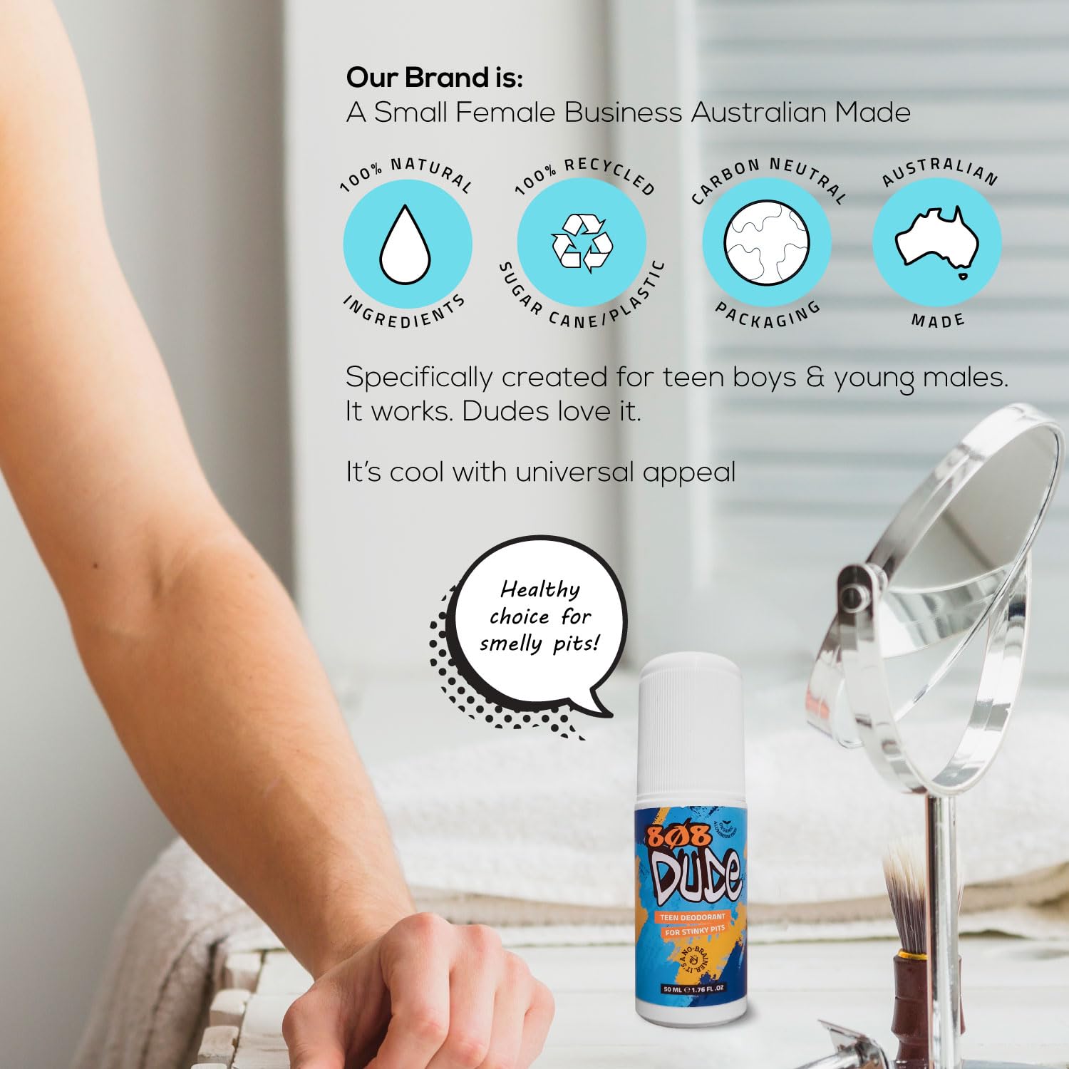 808 Dude 100% Natural Deodorant Australian Made For Teen Boys Stinky Pits