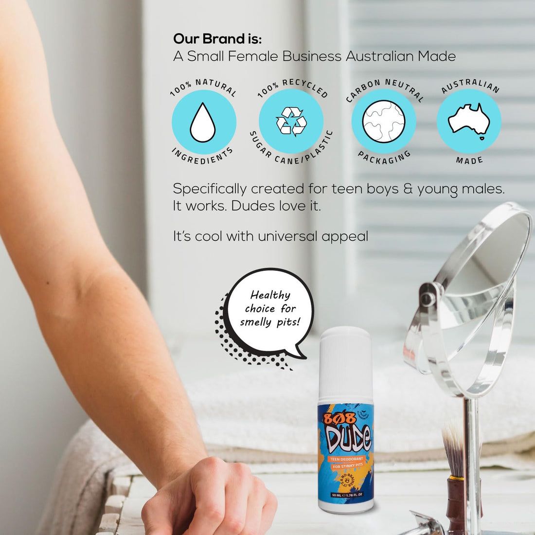 808 Dude 100% Natural Deodorant Australian Made For Teen Boys Stinky Pits