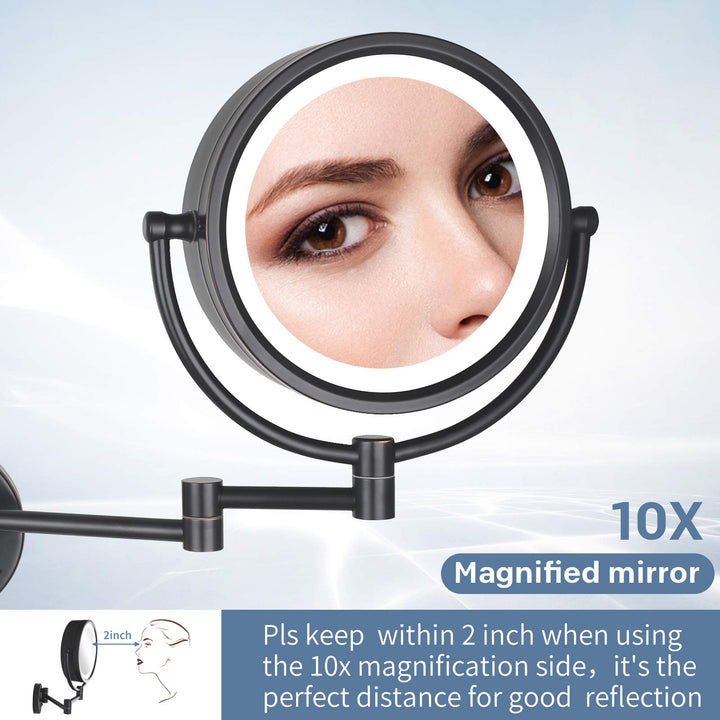 DOWRY Makeup Mirror Wall Mount Lighted with 10X Magnification, Direct Wire,8Inch Cordless Not Batteries Operated, Oil Rubbed Bronze