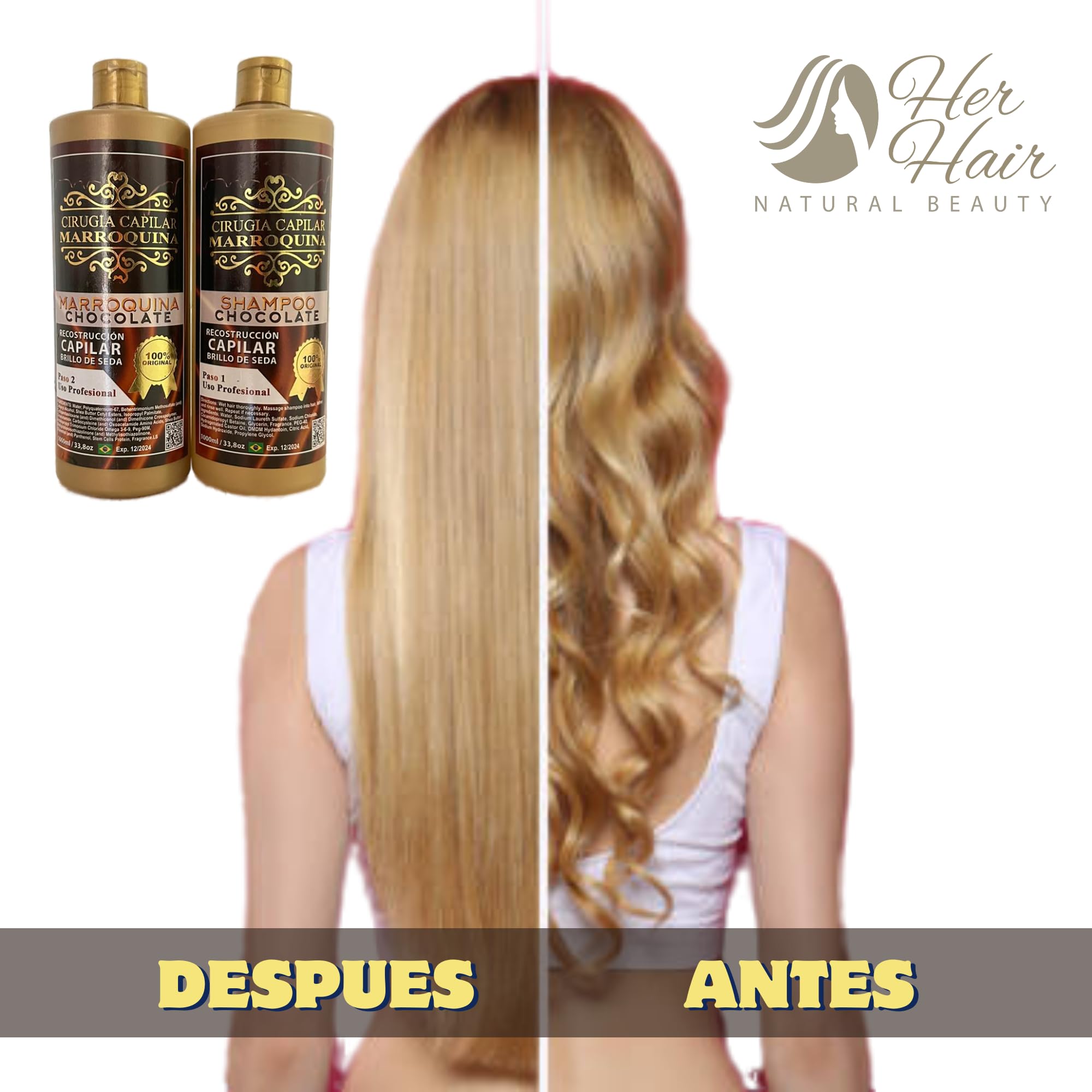 Generic Ciruga Capilar Marroquina Chocolate 33.8 oz, Shampoo Chocolate 33.8 oz - Kit 2 Pasos for Professional Use, Deep Hydration, Control of Waves, Anti-Frizz, Anti-Opacidity, Extreme Shine