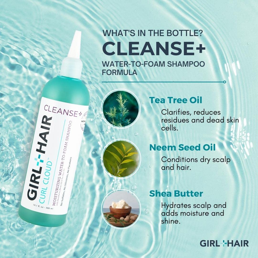 Girl+Hair Natural Hair Products, Cleanse Plus Moisturizing Sulfate Free Shampoo,Treat Scalp with Tea Tree Oil & Neem Oil.