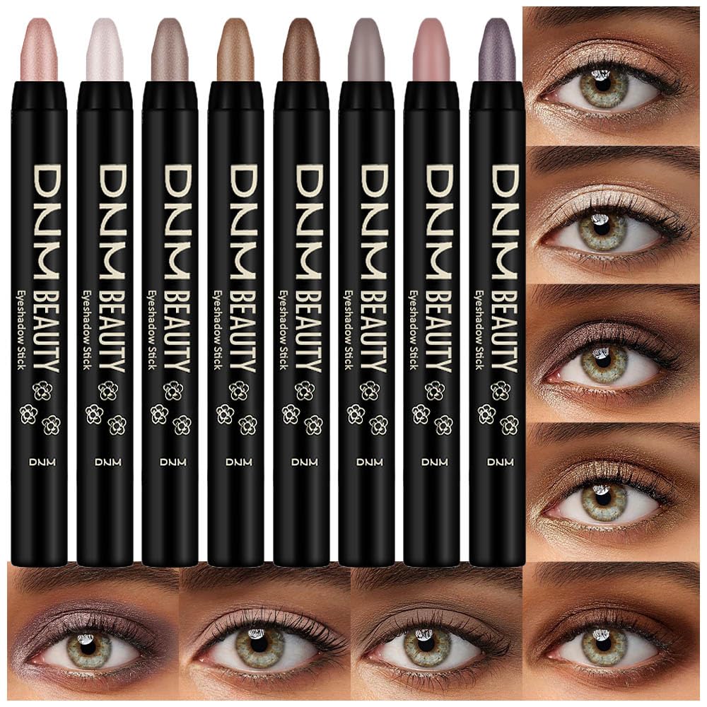 Kaely 8Pcs Cream Eyeshadow Stick Set for Older Women, Champagne Pearl Taupe Bronze Cocoa Stone Putty Smoky Amethyst, Matte Shimmer Eyeliner Pencil Eye Shadow Sticks Palette Makeup, sombras para ojos
