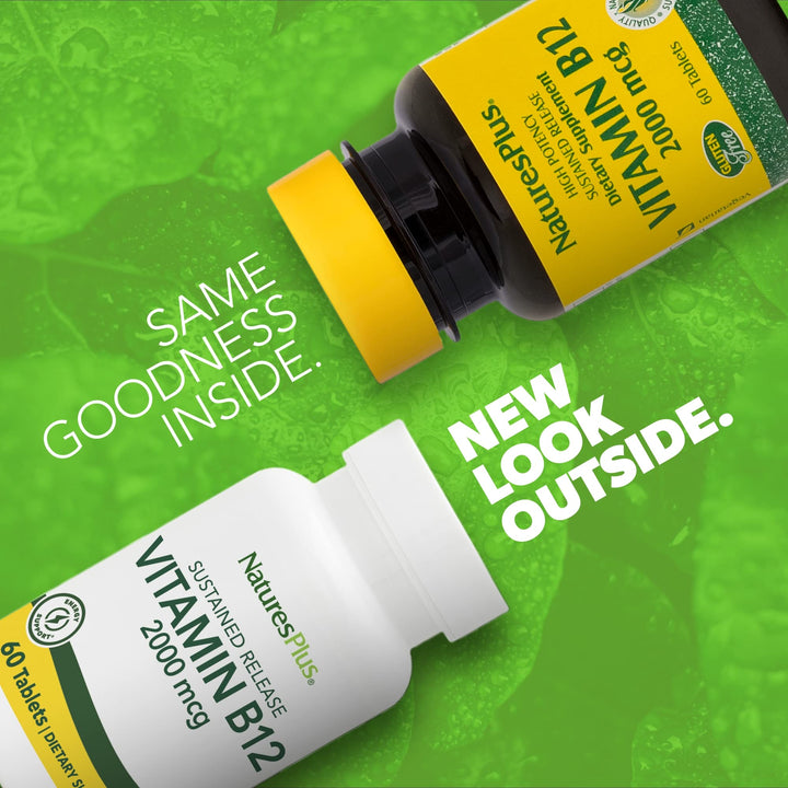 Natures Plus Vitamin B12 (Methylcobalamin), Sustained Release - 2000 mcg, 60 Vegetarian Tablets - High Potency Red Blood Cell Support - Natural Energy Booster - Gluten-Free - 60 Servings