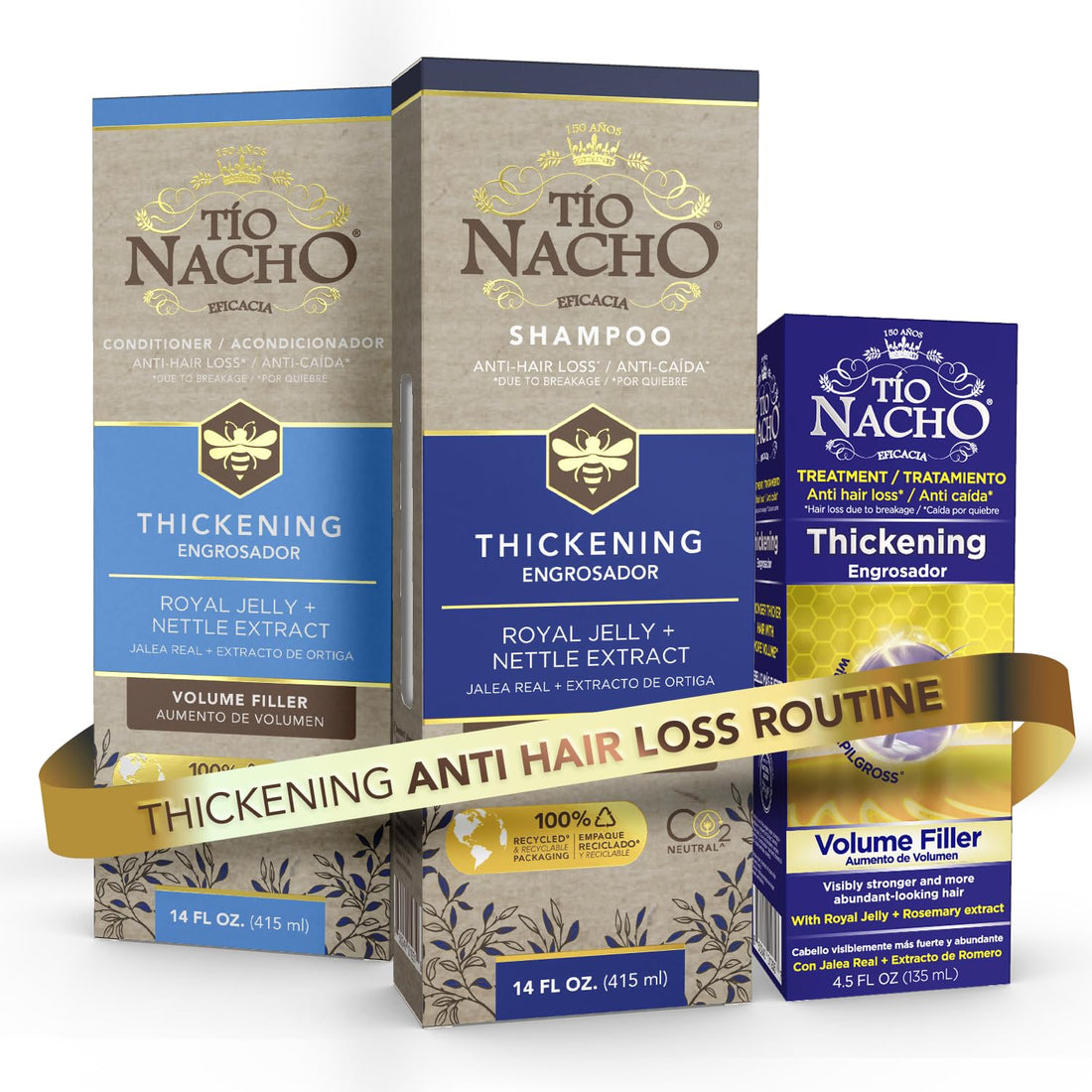 Tio Nacho Thickening Hair Care Bundle - Shampoo, Conditioner, and Treatment, Strengthening System for Fine Hair