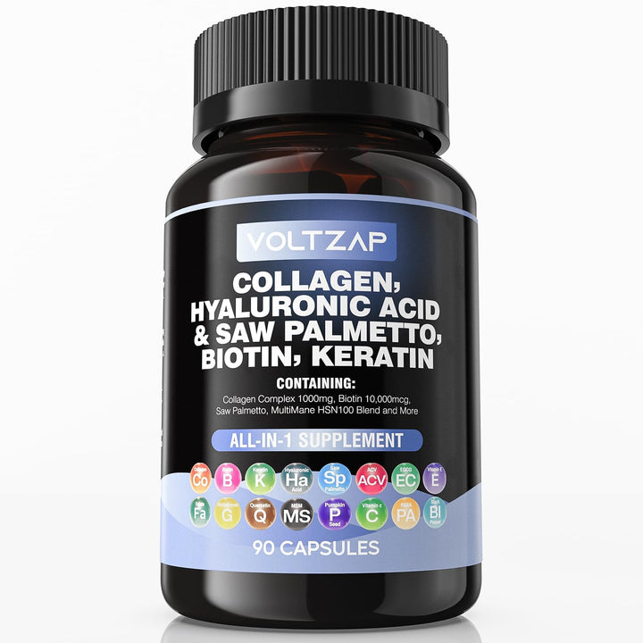 Collagen Supplements Capsules 1000mg Biotin 10000mcg Multimane keratin 500mg Saw Palmetto 250mg - Hair & Skin and Nails Vitamins C & E with Folic Acid Pumpkin Seed Hyaluronic Acid MSM - 90 Capsules