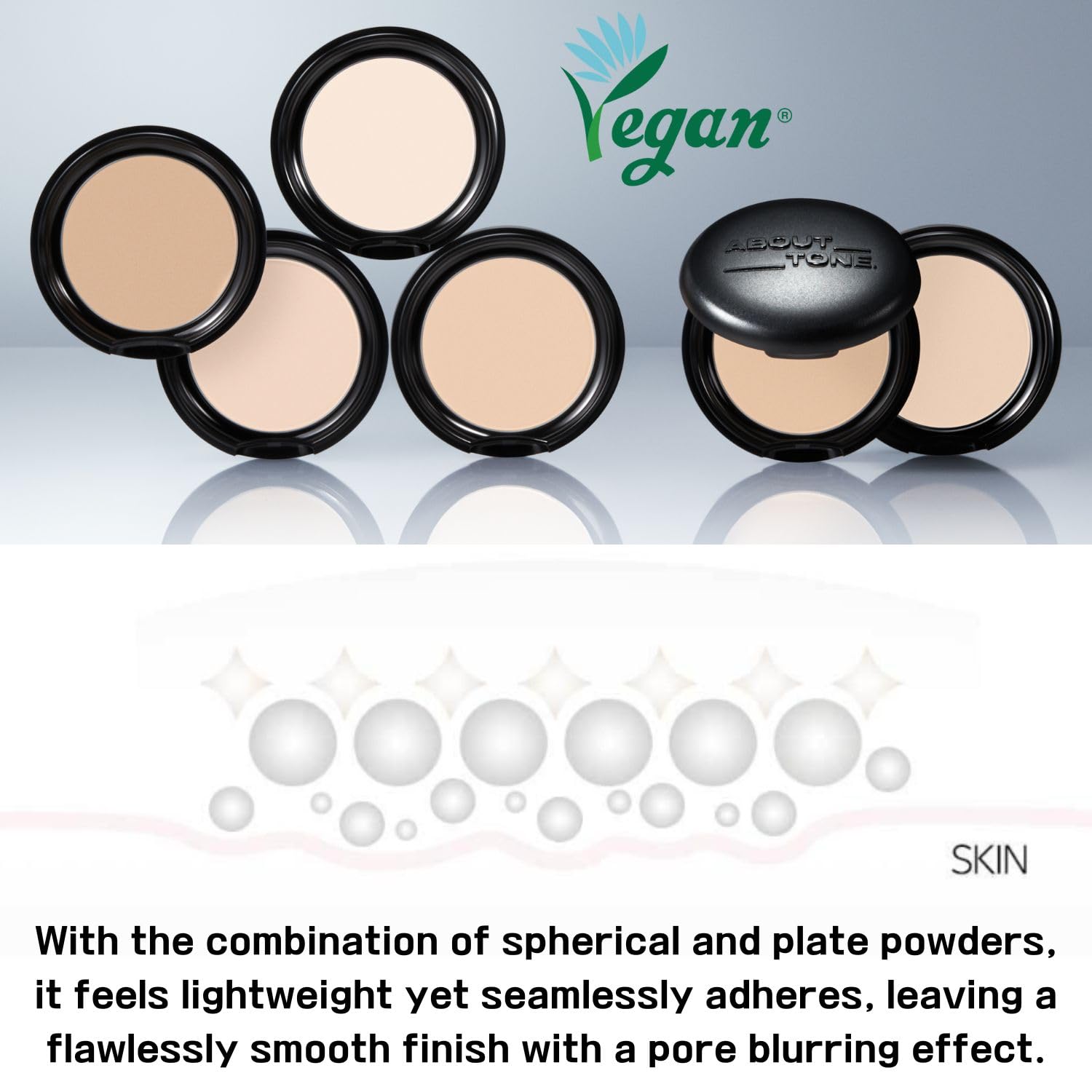 ABOUT TONE Blur Powder Pact 0.32oz - Pressed Powder Compact with Mirror and Puff Makeup Setting Finishing Blurring Natural Translucent Lightweight Face Sebum Oil Control Vegan Formula (02 LIGHT)