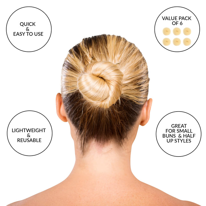 Styla Hair Donut Hair Bun Maker for Kids, Ballet Buns Maker for Kids, Sock Bun Hair Maker, Donut Bun Maker Hair, Easy Bun Hair Bun Maker, Hair Donut Bun Maker (6pc Blonde)