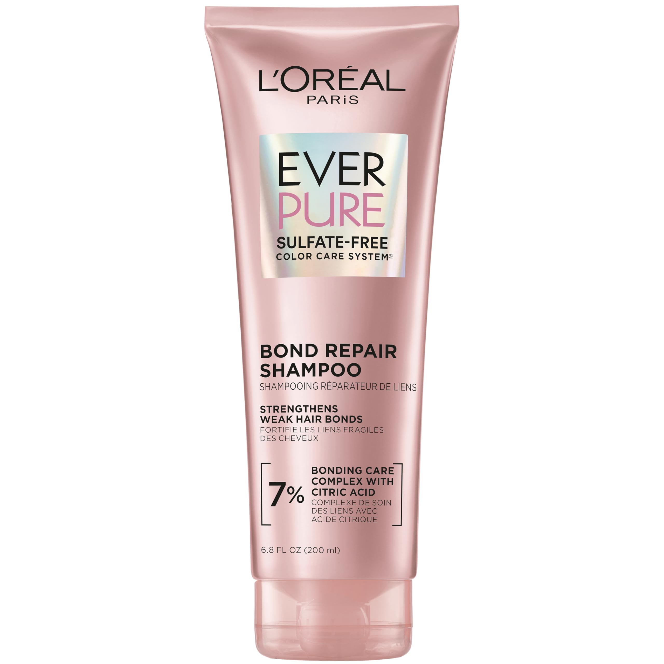 L'OREAL PARIS Bonding Shampoo for Color Treated Hair, Strengthens and Repairs Weak Hair Bonds, Sulfate Free & Vegan Hair Care, EverPure, 6.8 Fl Oz