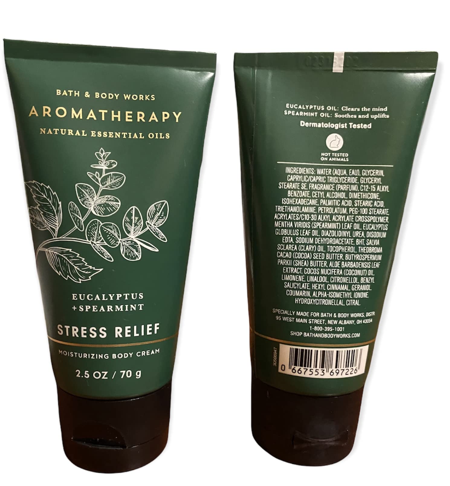 Bath and Body Works 2 Piece Pack Aromatherapy Eucalyptus Spearmint Stress Relief Travel Size ( 2.5 oz / 57 g Each) Body Cream