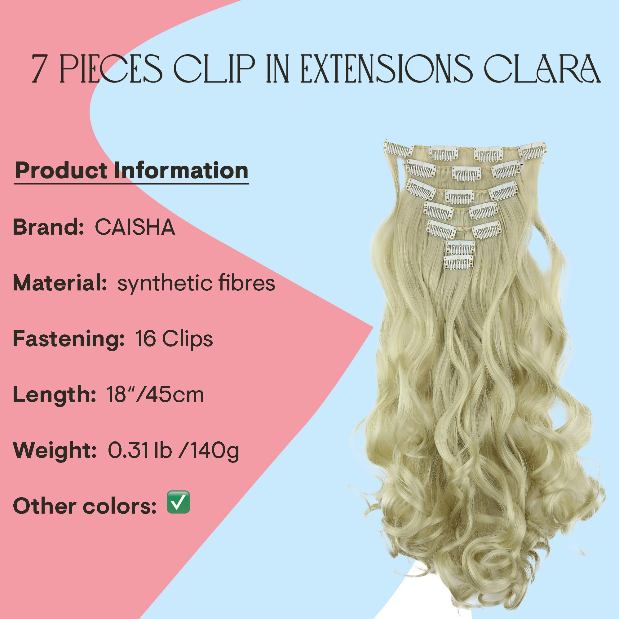 Light blond # 88 CE8d-1 : PRETTYSHOP XXL Full Head Set 7 pcs 24 Clip In Hair Extensions Hairpiece Wavy Heat-Resisting Light blond # 88 CE8d-1