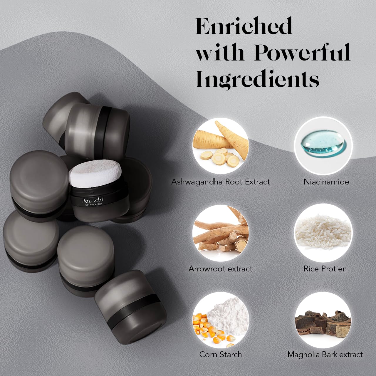 Kitsch Dry Shampoo Powder for Women & Men Dry Shampoo for Dark Hair w/Rice Protein - Unscented, Volumizing, No White Cast, Non Toxic, Non Aerosol, Organic, Paraben & Benzene Free, Travel Size - 8g