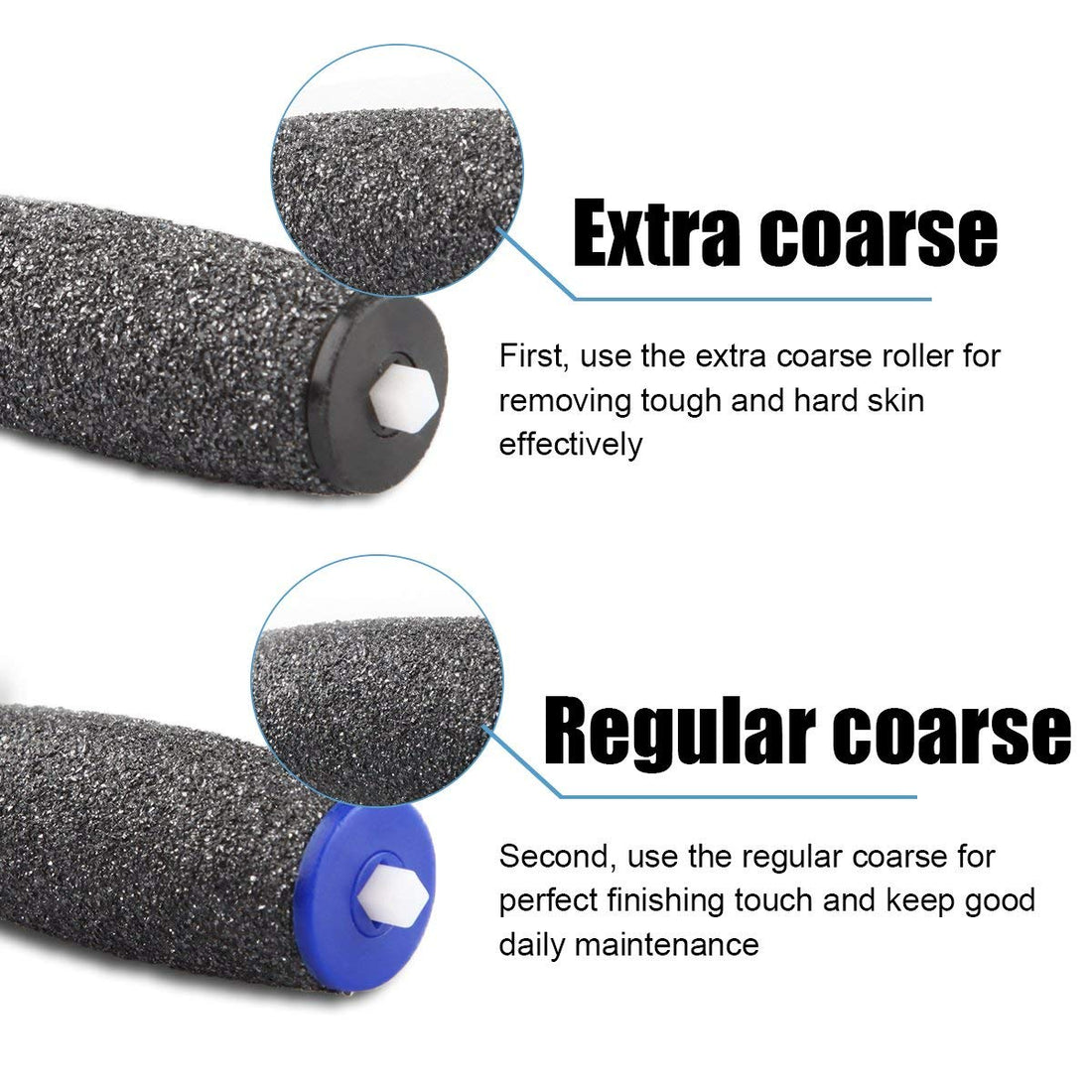 3 Extra & 2 Regular Coarse : 3 Extra Coarse & 2 Regular Coarse Replacement Roller for Amope Electronic Foot File Refill with Diamond Crystals