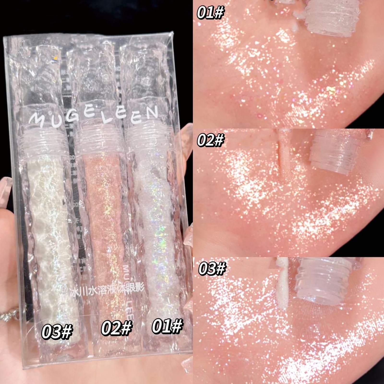 Gireatick 6pcs Liquid Glitter Eyeshadow Set, Shimmer Eye Make Up for Korean Crystals Makeup, Quick Drying, Pigmented and Long Lasting Eyeshadow Eye Liner, Silver Pink Gold Crystals Eye Glitter Makeup